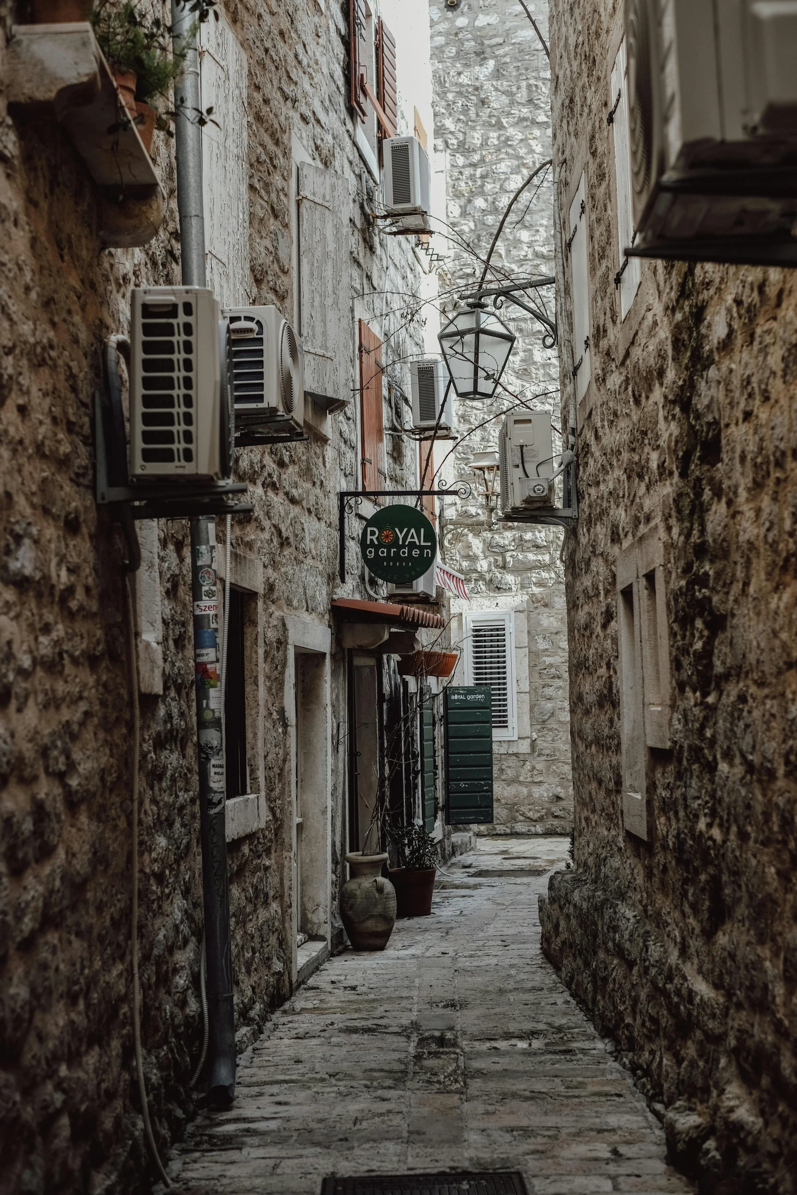 an old stone street in a small city