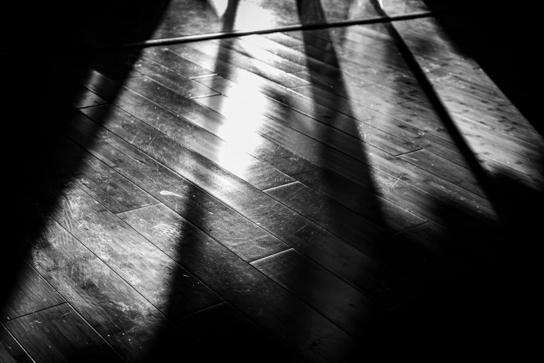 the shadow of a pair of shoes on a hardwood floor