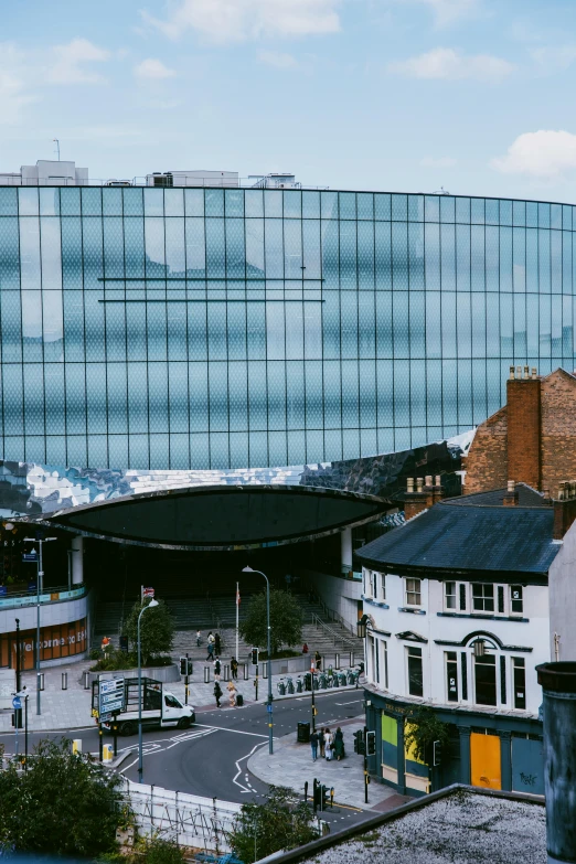 this is an image of a city that has a building