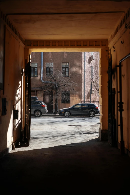 the cars are parked on the street in the parking lot