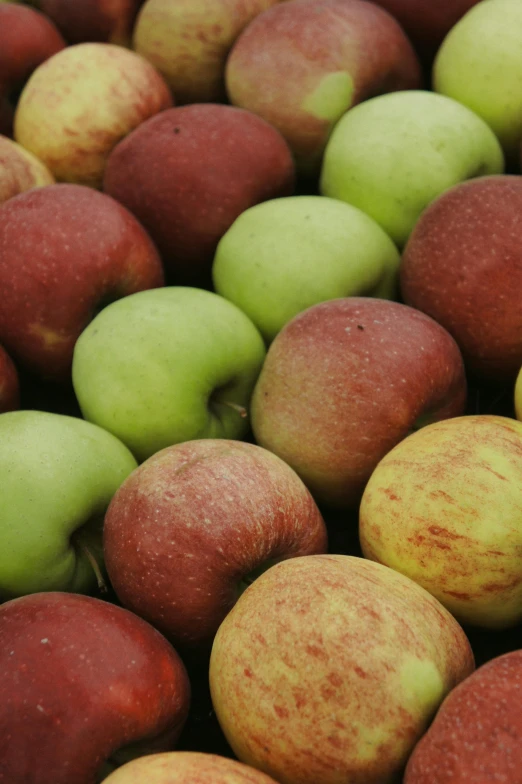 a pile of red and green apples are shown