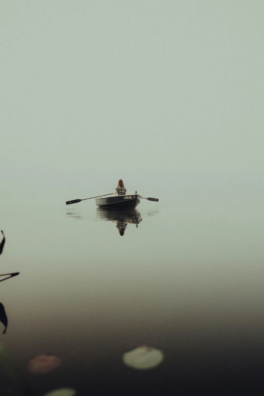 a person in a small boat on the water