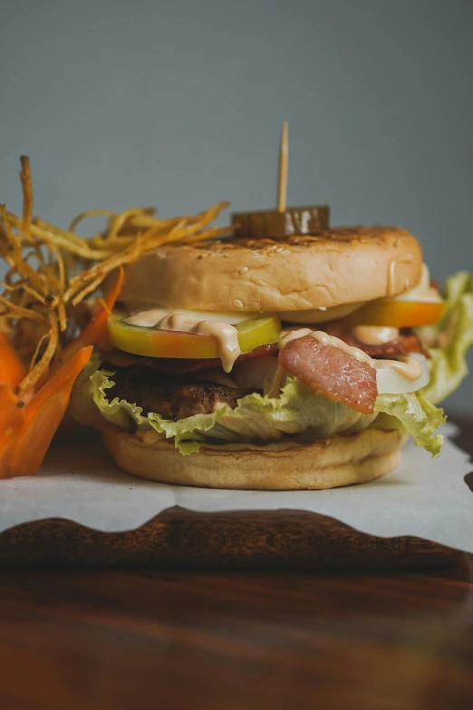 a burger on top of a table