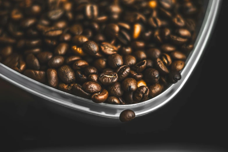 a closeup po of a bowl of coffee beans