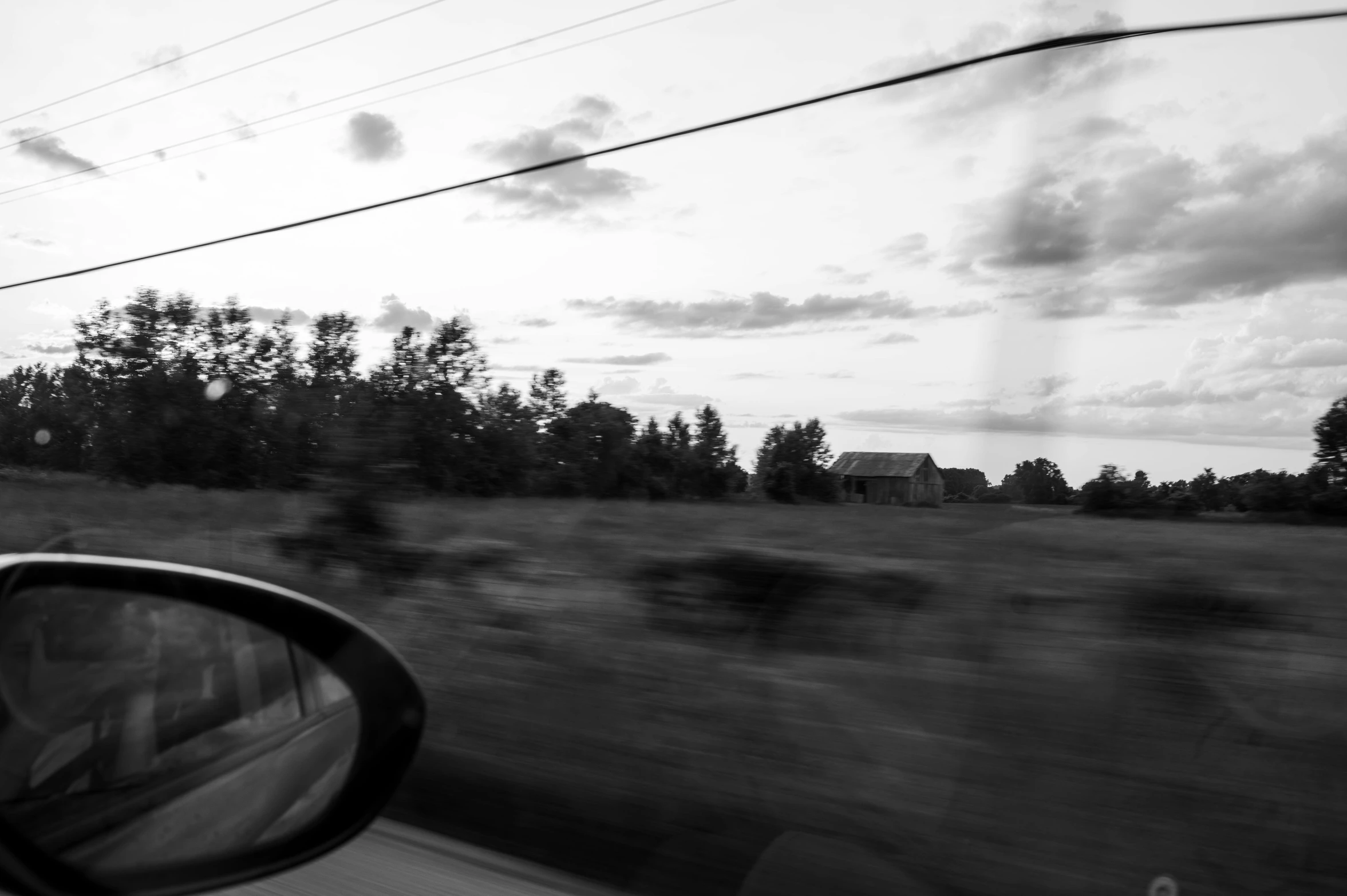 a picture taken out the front window of a car in motion