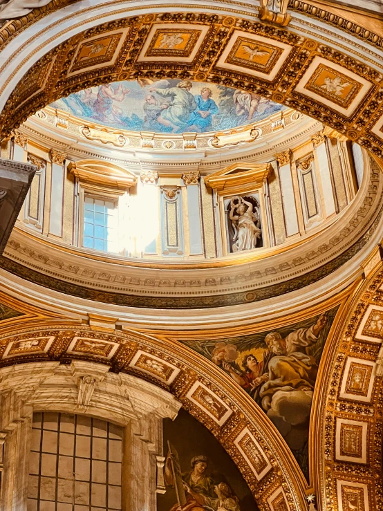 the interior ceiling and painting of a cathedral