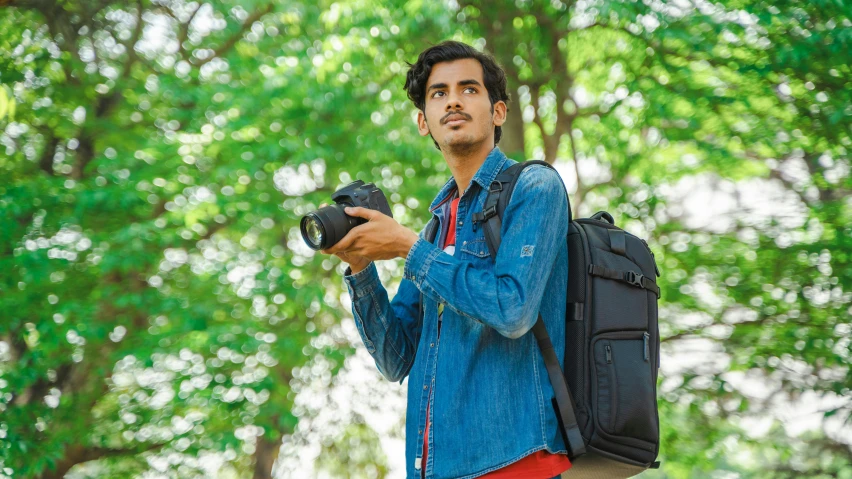 a young man is taking a po with his camera