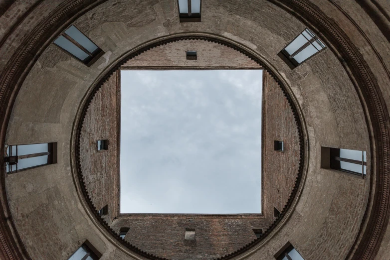 view from below of a square window with no blinds