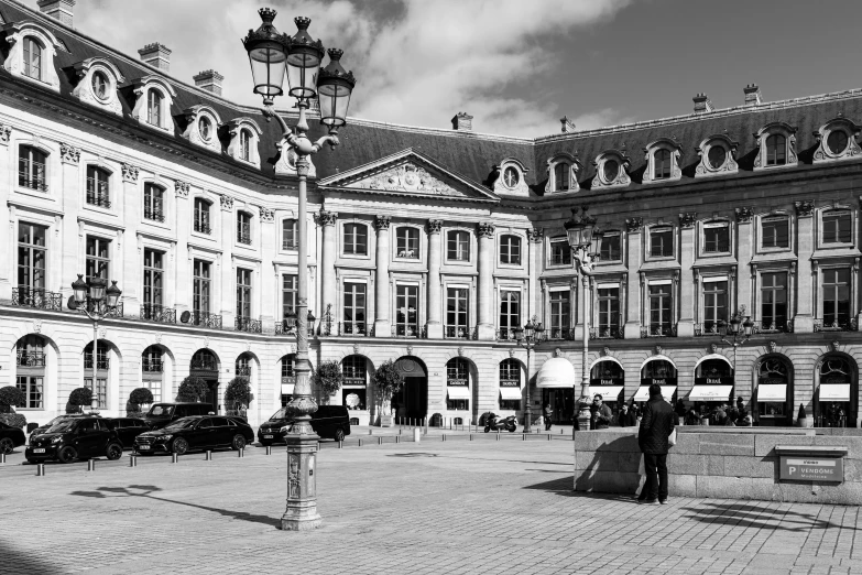 this is an empty courtyard in black and white