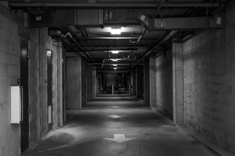 a long hallway with lightening is pictured