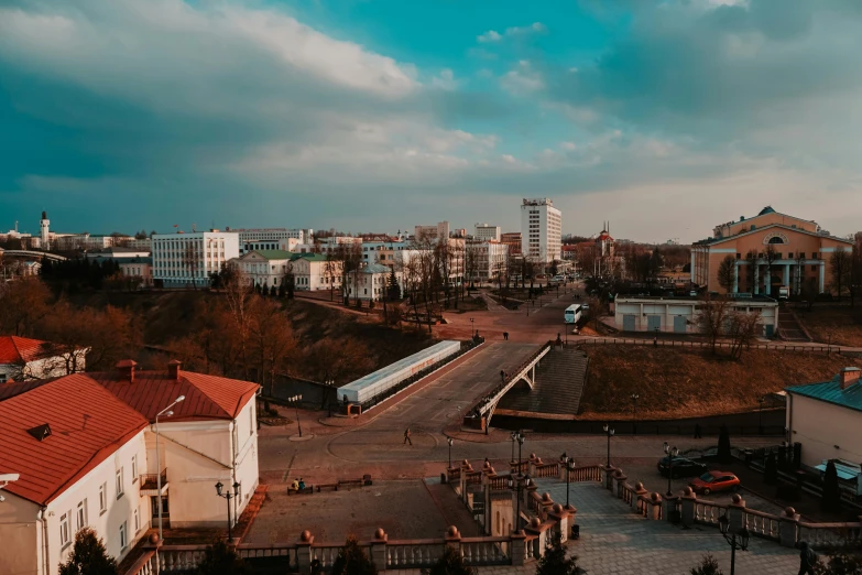 an overview view of a city from the top of the building