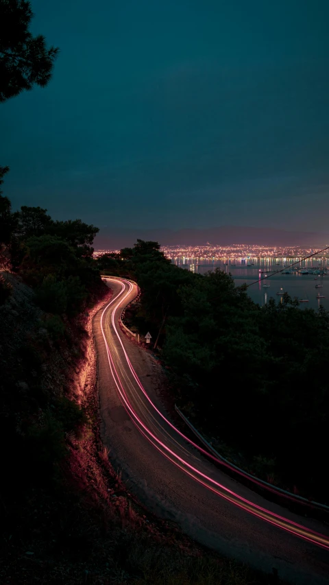 an aerial view of the city lights at night