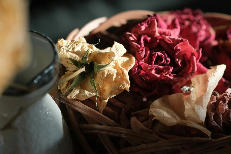 a close up of an arrangement of flowers