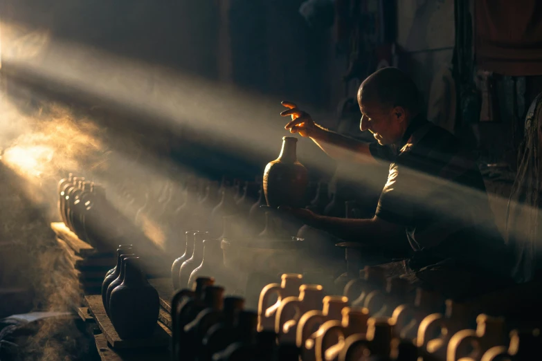 a man that is working in a glass factory