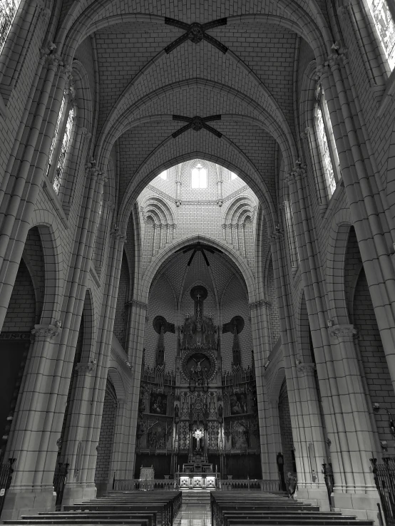 black and white pograph of the inside of a church