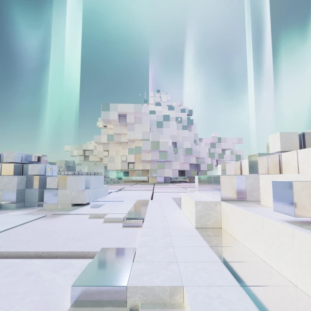 an abstract image of white and blue blocks