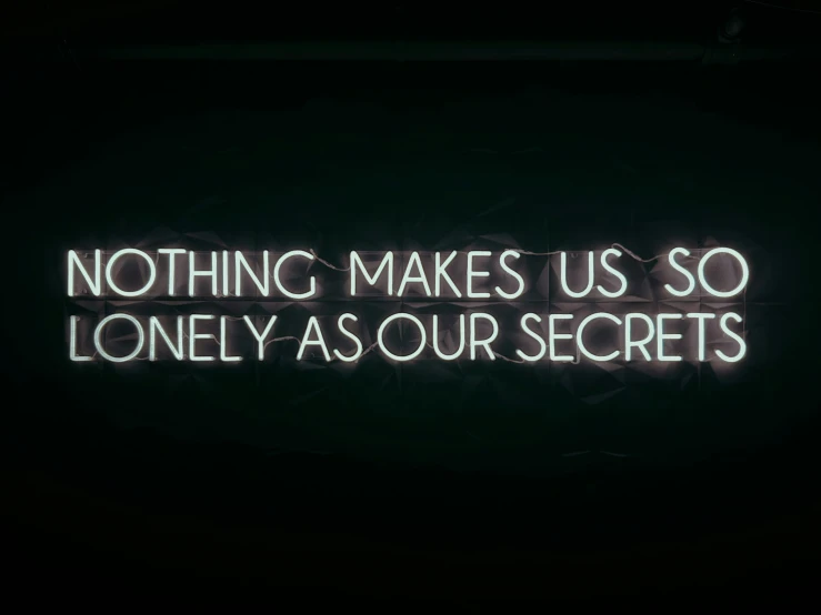 some words with neon lighting above the words nothing makes us so lonely as our secrets