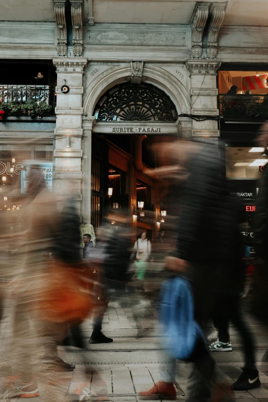 blurry image of people on street in city