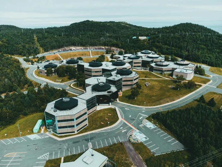 a bird's eye view of an aerial po of buildings