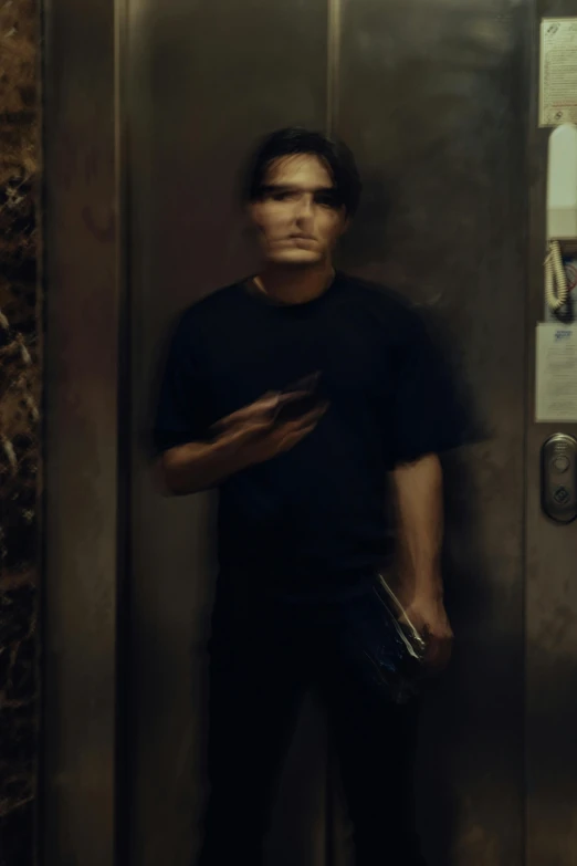 a man stands in front of an elevator