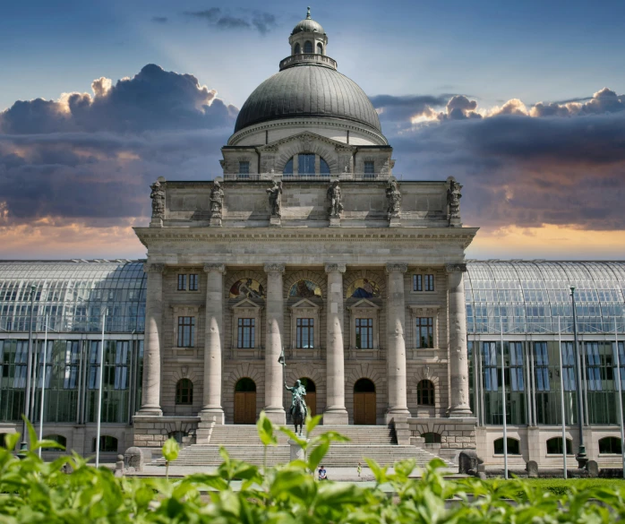 a large building with columns around it