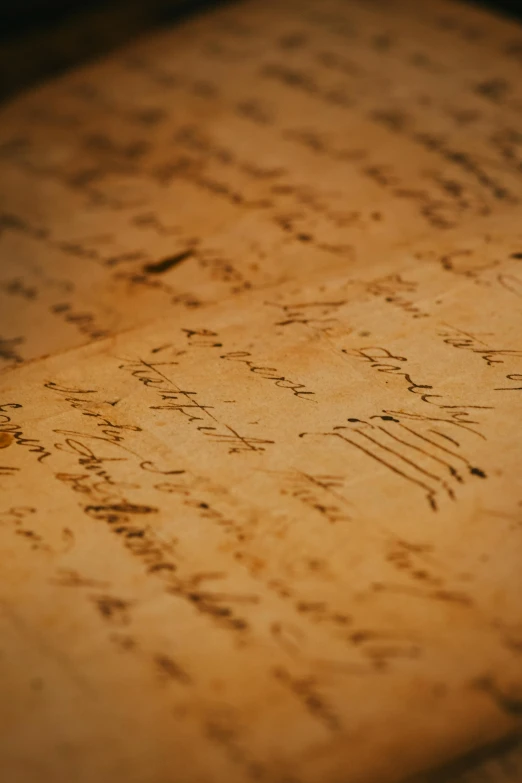 ancient written letters and symbols in an old book