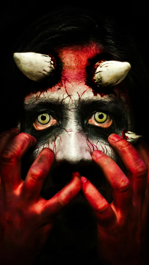 a woman with painted on her face with demon makeup