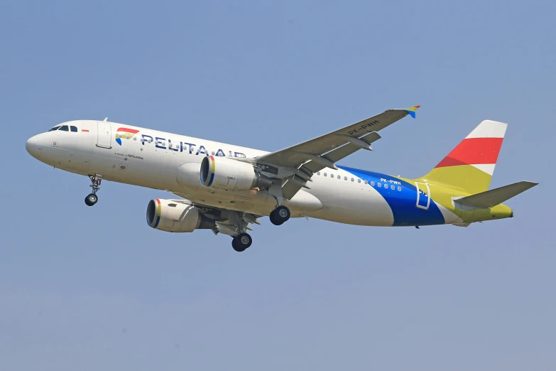 an airplane is in the air near a cloudless sky