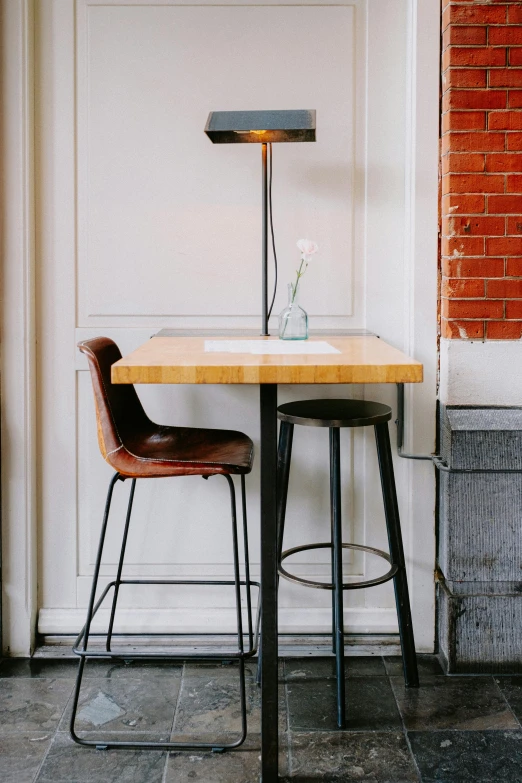 the top of two barstools with a small table underneath it