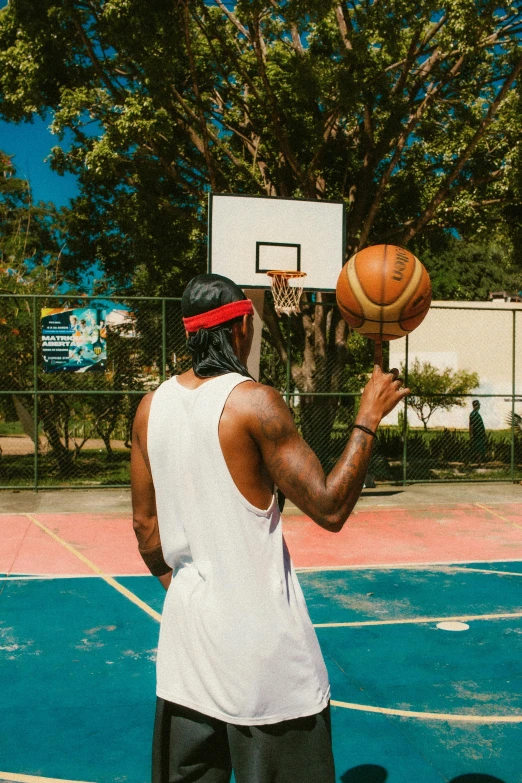 the back of an african american basketball player on the court