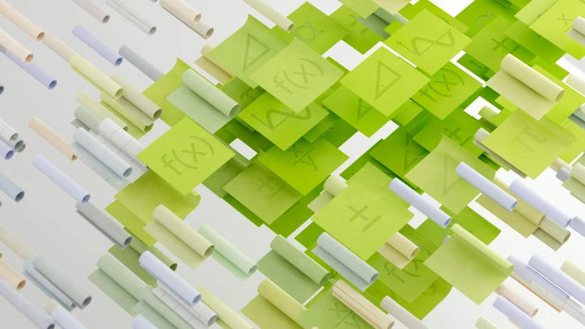 bright and fluorescent green cubes with the letters x - y and x - v on them