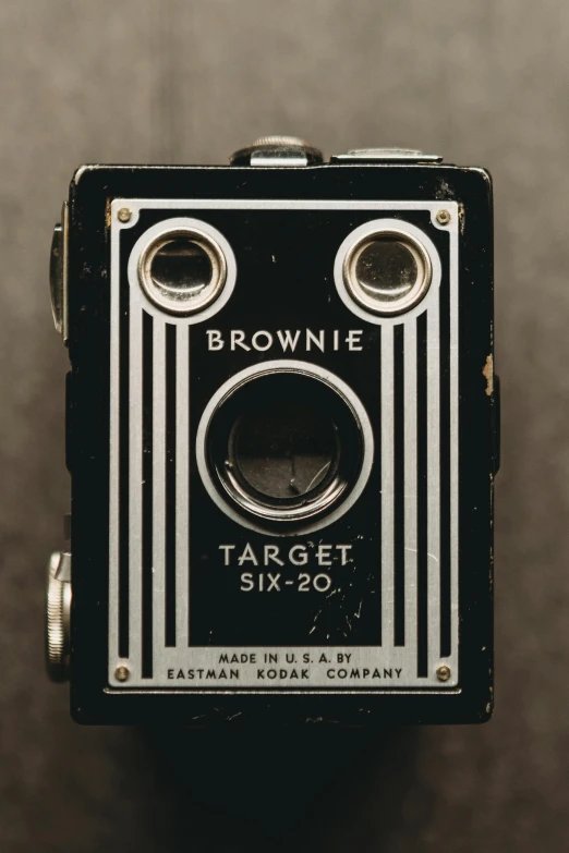 a black and white camera with two small holes