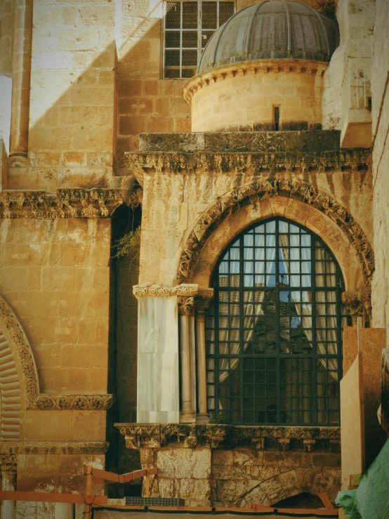 a large window with an outside view of a building