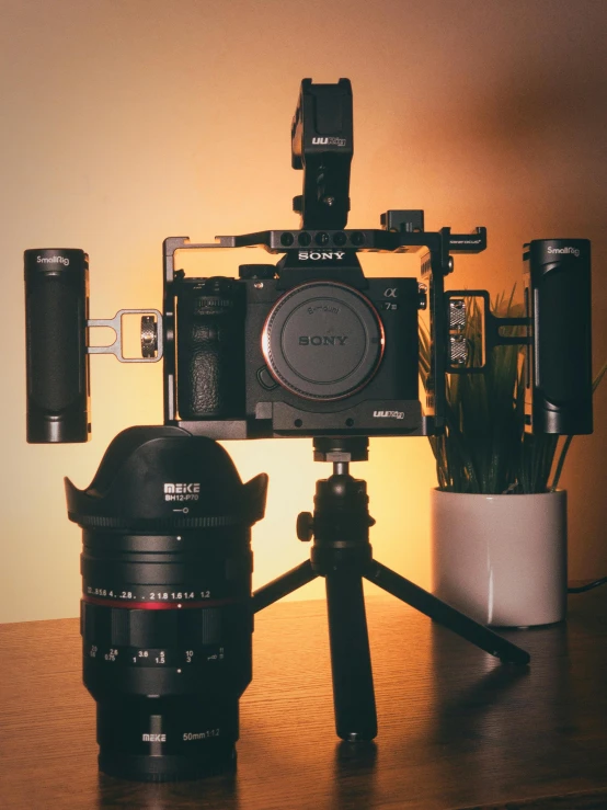 a large black camera with several cameras surrounding it