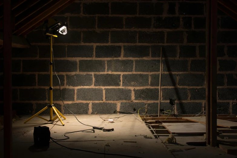 a lamp is on a construction site in the dark