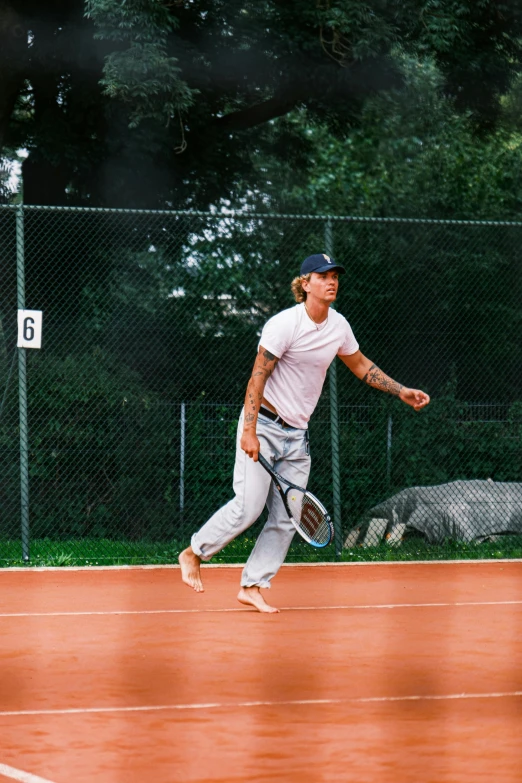 man standing on a tennis court with a racket
