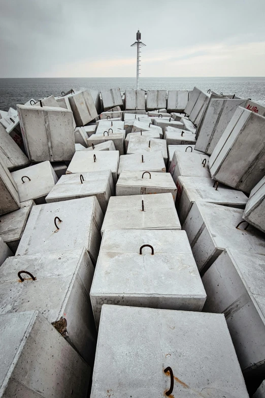 many concrete blocks on a gray background