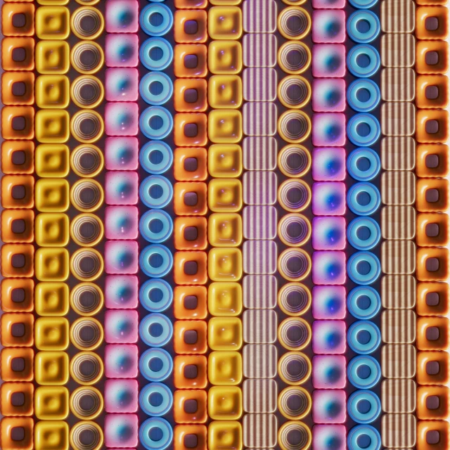 a multicolored background of speakers sitting on top of a plastic table