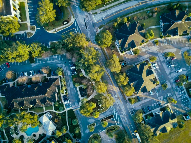 the view from above of an empty parking lot