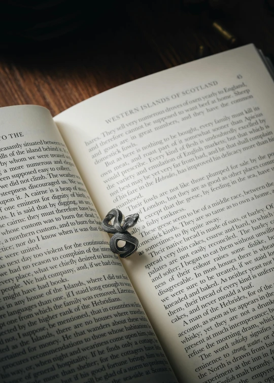 the ring is on top of an open book