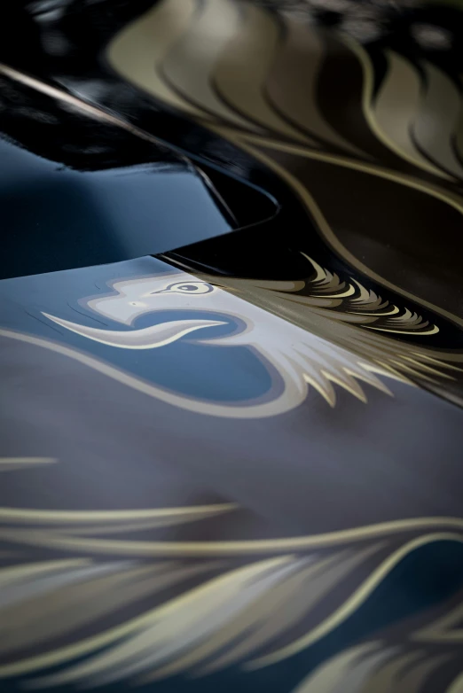 a design is shown on the hood of a car