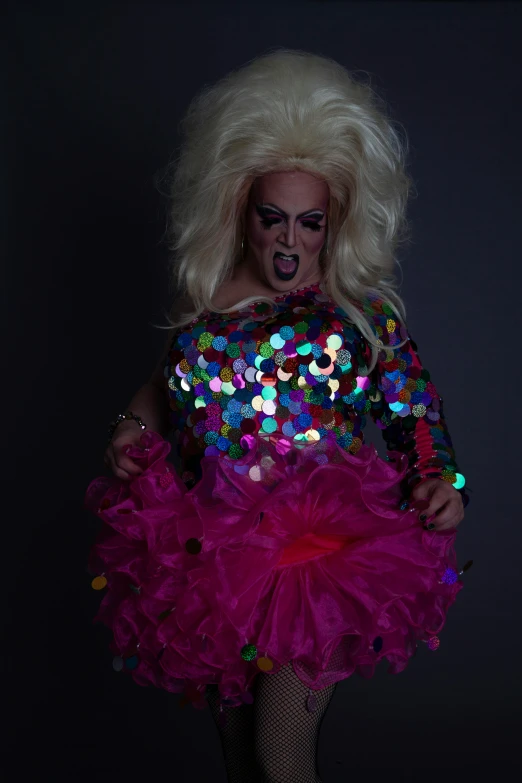 a man dressed as a drag queen wearing makeup