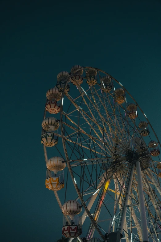 a ferris wheel lit by some street lights