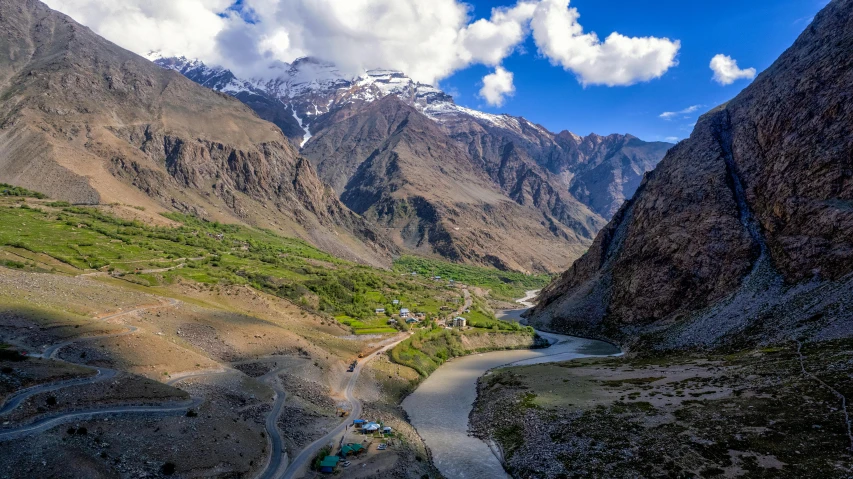 there is a mountain with a road going through it