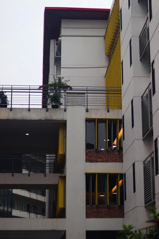 a fire hydrant that is near two buildings