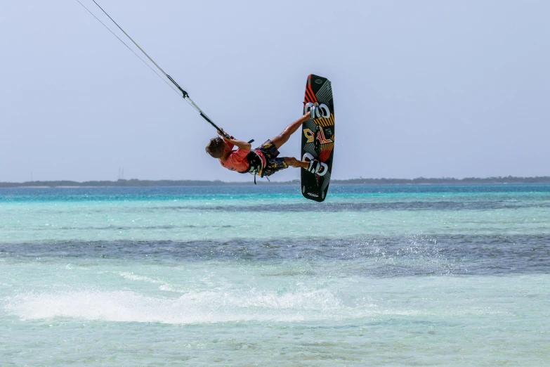 a person is doing an aerial trick on the water