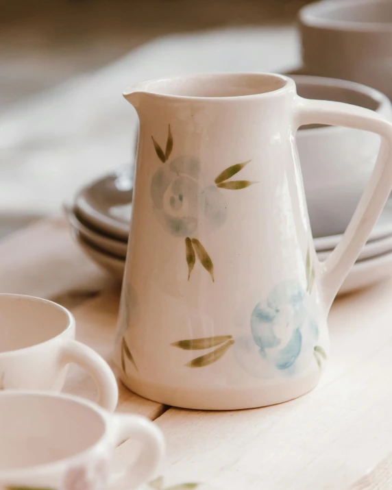 white coffee cup and saucer with flowers painted on it