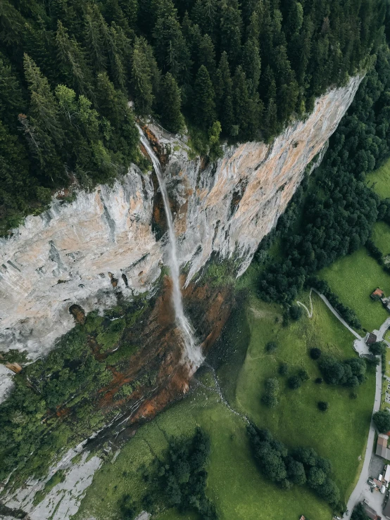 aerial view of an aerial waterfall in the woods