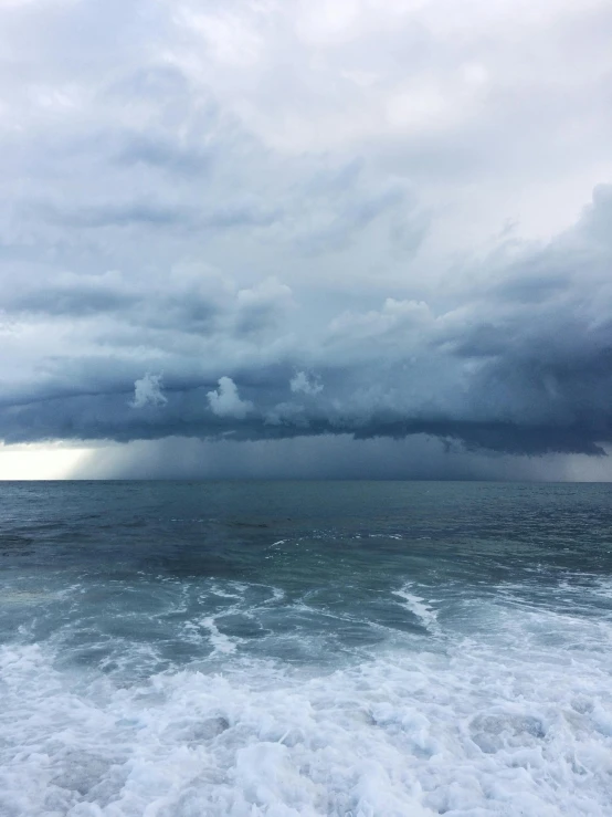 a big overcast sky is in the ocean