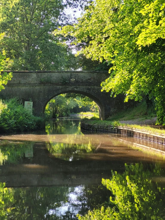 a river and bridge in an outside setting